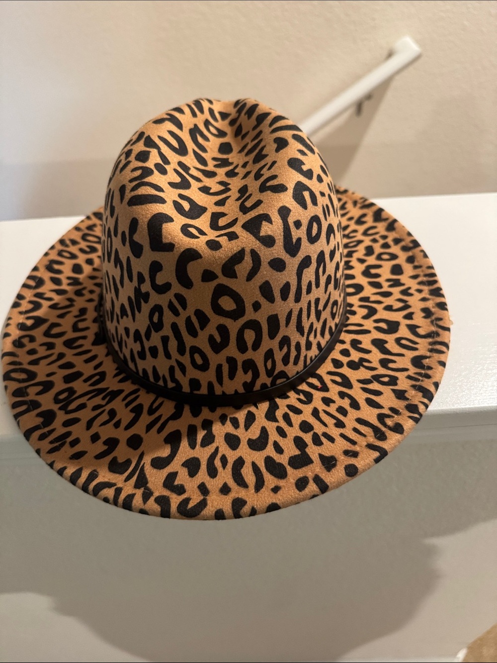 Leopard Print Wide Brim Fedora - Tan & Black